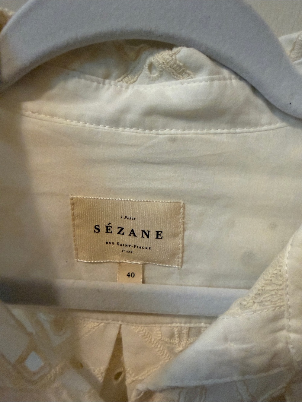 Sezane Max Ecru Eyelet Oversized Button Down Shirt - Picture 3 of 3